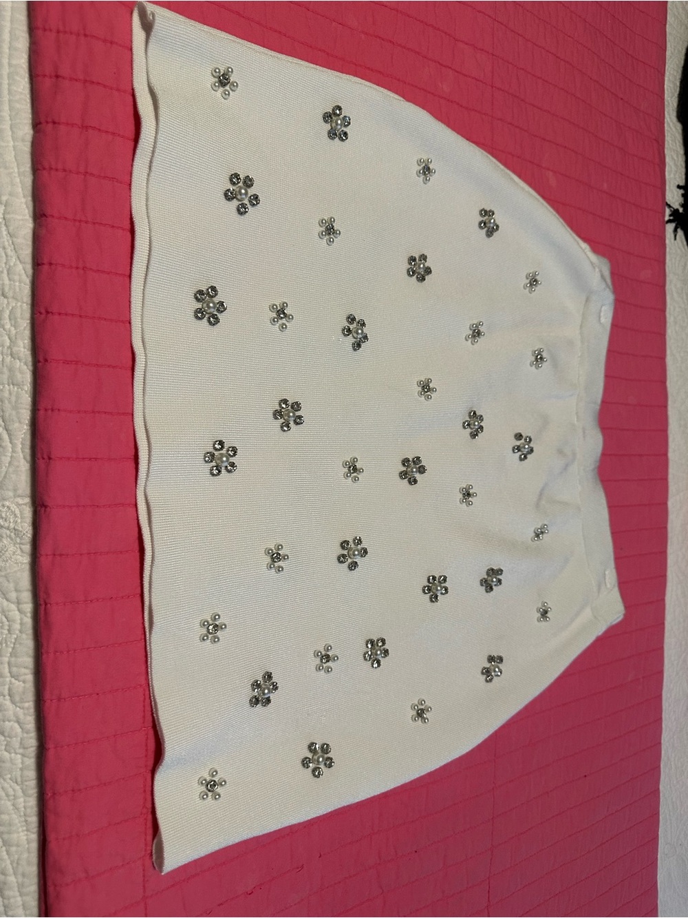 Zara White Mini Skirt with Crystal Flower Embellishments